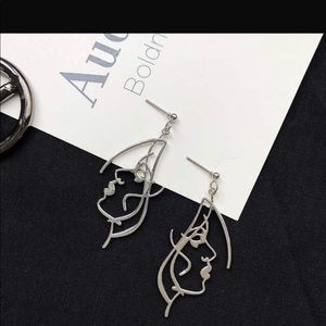 Abstract Human Face Earrings in Silver & Gold